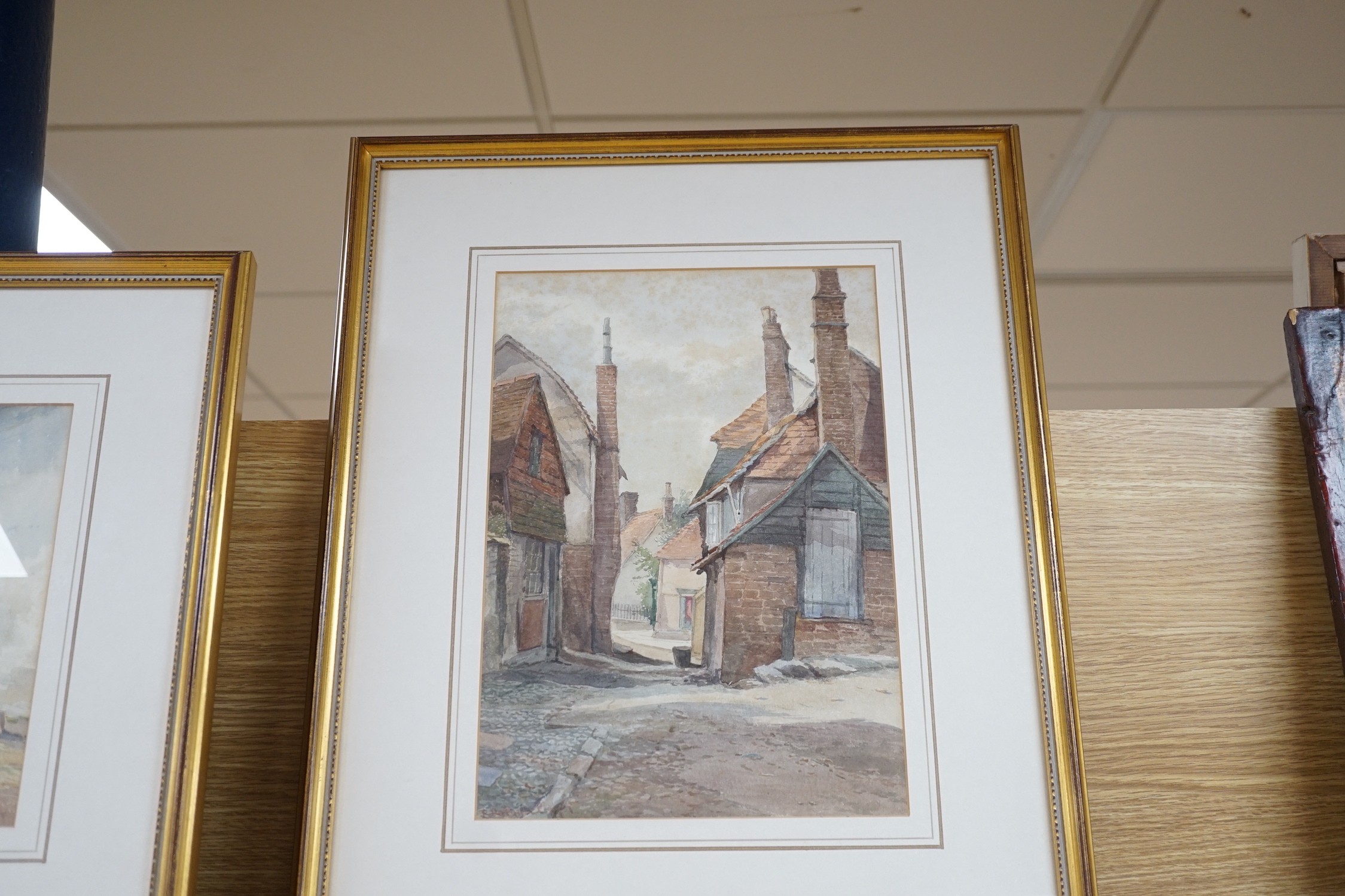 F. da Ponte Player (Exh 1880-1882), two watercolours, 'A Back Street at Rye' and 'A Sussex Barn', signed, 33 x 23cm and 23 x 34cm